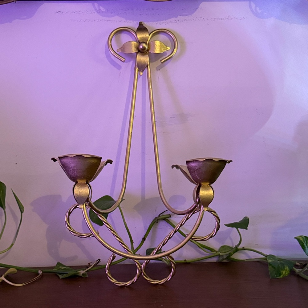 Vintage Home Interiors Wall  Sconce with Twisted Rope   Holds 2 Votive Cups